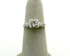Vintage ART Deco 14k White Gold Solitaire 0.50 ct Natural Diamond Ring w/Accent