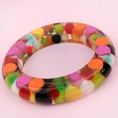 Vtg 1960s SOBRAL Clear Lucite Colorful Injected Bubble Chunky Bracelet Mod 8″