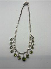 VTG Sterling Silver Assorted Shape/Size Bezel Set Peridot Fringe Necklace
