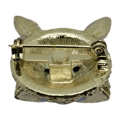 Vtg Rhinestone Cat Brooch Pin 60s Aurora Borealis Gold Tone Kitty Green Eyes