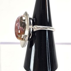 Sterling Silver Jasper Ring Cabachon Stone Hat Style Size 6.75 JJJ3779