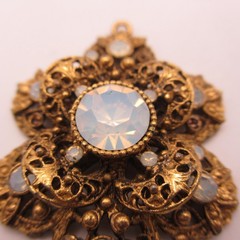 Vintage Opalite Pendant Gold Tone Filigree Dangle MISSING RHINESTONES