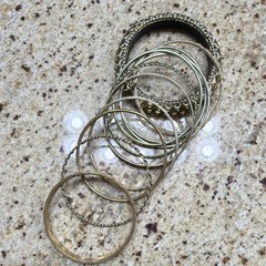 Vintage Mixed Lot of 10 Brass Bangles for Women, Metal & Mixed Materials