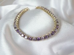 Vintage Sterling Silver 925 Gold Over Amethyst CZ Tennis Bracelet 7.5″