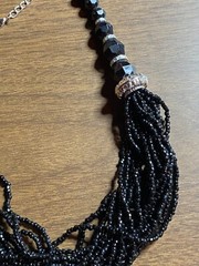 Black Lucite & Glass Seed Bead Multi Strand Fashion Necklace Jewelry 20″ adj