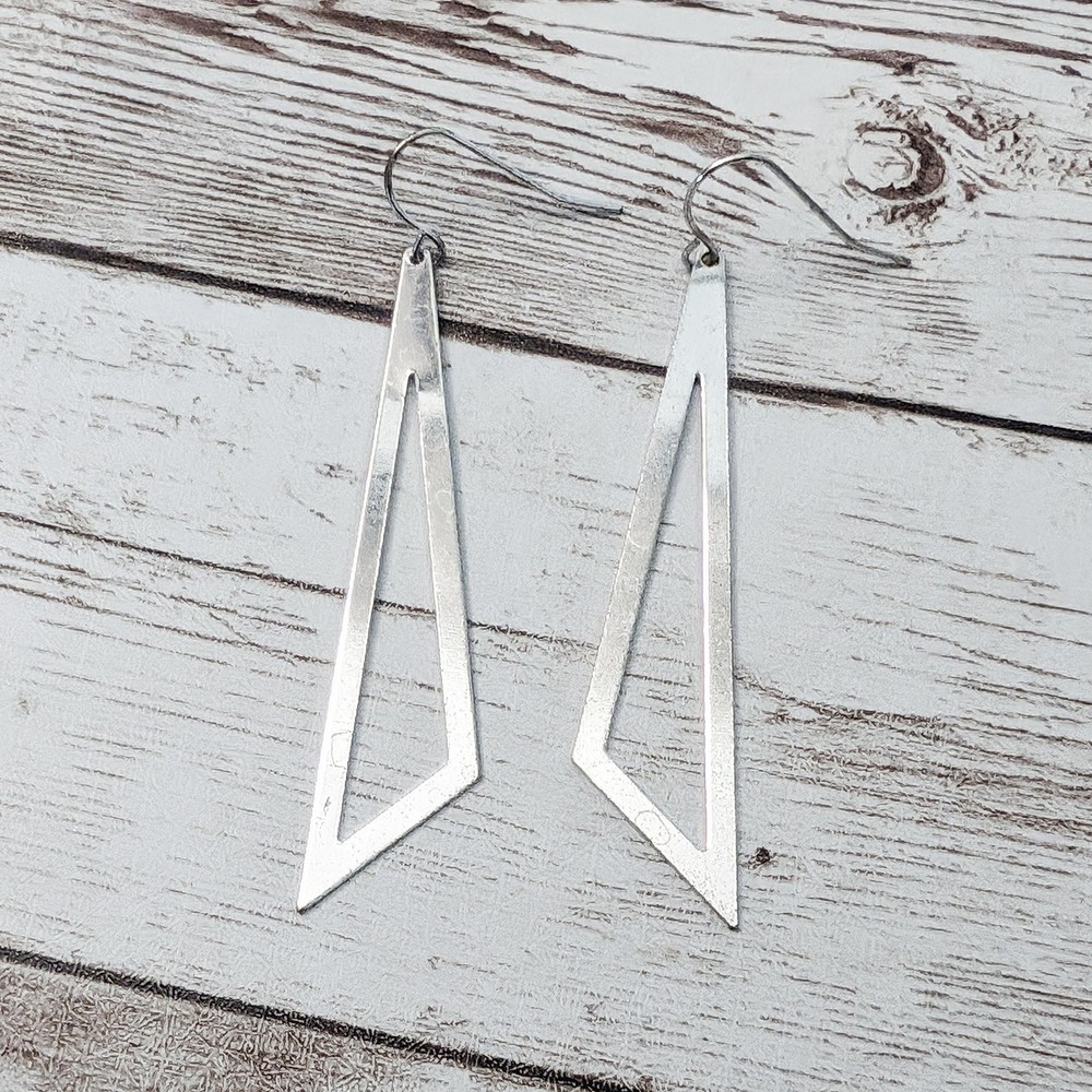 Vintage Earrings For Pierced Ears Mirrored Silver Tone Long