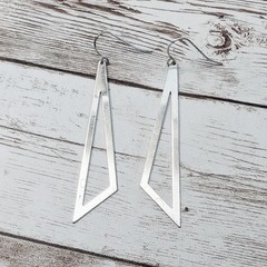Vintage Earrings For Pierced Ears Mirrored Silver Tone Long