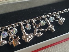 12 Days Of Christmas Charm Bracelet Sterling Silver Finish Toggle Clasp In Box