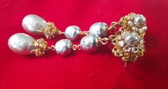 MIRIAM HASKELL 50’S SIGN 2PC S-GREY BAROQUE PEARL ICE CLEAR MONTÉE BRASS ACCENTS