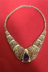 Vintage Large Teardrop Resin Acrylic Amethyst Collar Statement Necklace 18″