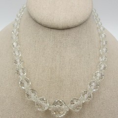 Vintage Glass Bead Necklace Graduated Faceted Crystal Choker 15 Inch