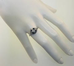 Antique 1920’s Art Deco 18k White Gold Diamond & Sapphire Engagement Ring