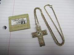 Vintage Sterling & 12K Black Hills Gold Cross Pendant & Sterling Necklace in Box