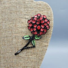 1930s Unsigned Black Red Green Enamel Painted Pot Metal Dahlia Flower Brooch
