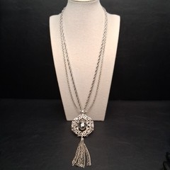Vintage Double Chain Necklace Filigree Tassel Pendent Hamatite. 17.404