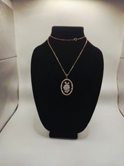 VTG Clear Lucite Reverse Carved Rose Pendant on Gold Tone Chain