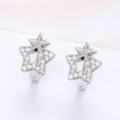 Star Huggie U-Hoop Girl’s Earrings 2.2 Ct Simulated Diamond 14K White Gold Over