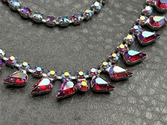 Vintage B. David Aurora Borealis Red AB Crystal Rhinestone Necklace 18”