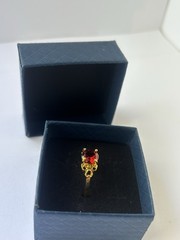 Vintage Red Cubic Zirconia Ring Gold Plated Womens Size 9