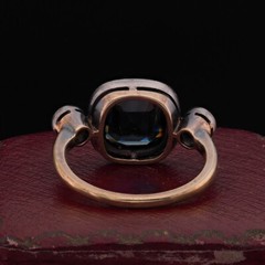Victorian 3.00 Ct Natural Sapphire Rose Cut Diamond 18 Kt/Silver ring