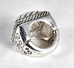 Vintage Large Chunky Square Scrollwork Bezel Silver Tone Watch Band Ring