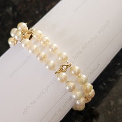 Ciner Faux Pearl Double Strand Beaded Bracelet Vintage Fancy Box Clasp 8.5 In
