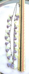SALE! VINTAGE URANIUM TRUMPET FLOWER YELLOW/LILAC GLASS NECKLACE SET OOAK BIG!