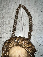 Vintage 70s LUCA RAZZA Leo LION Head NECKLACE Gold Tone STATEMENT PENDANT As Is