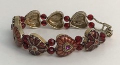 VIntage Monet Heart Bracelet Double Chain Strung Red Beads Bronze Hearts
