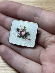 vintage sterling silver ivar holth norway enamel rose brooch