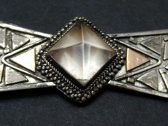 Vtg MCM Studio Modernist Sterling Copper Textured Quartz? Bow Brooch Pin Silver