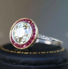 Antique Style Round Cut Lab Created Diamond Ruby Halo Engagement Ring 925 Silver