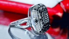 925 silver 7.40gr ring 0.65ct natural white & lab-grown black diamond sz 8.25