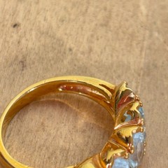 Gold Tone Costume Ring w Channel Set Blue Stones, China Sz 8.75