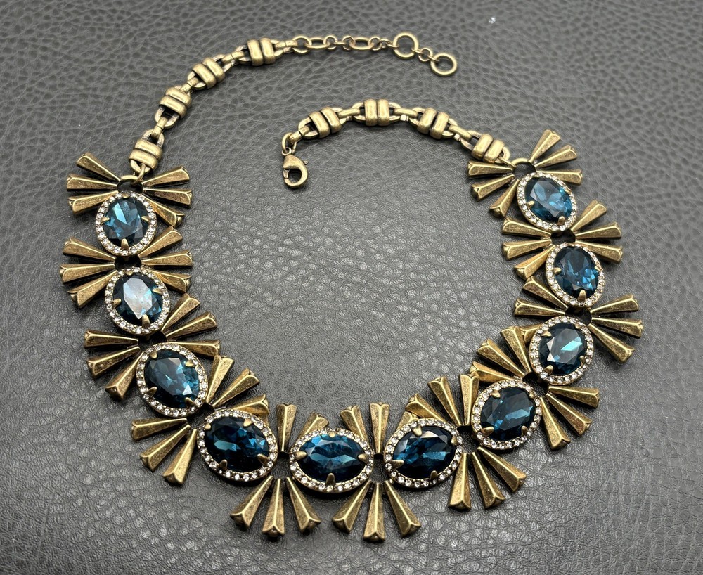 Vintage Chunky Blue Crystal Rhinestone Starburst Statement Y2K Necklace 20”