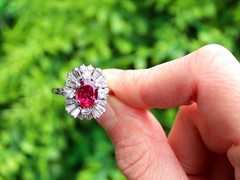 2.13Ct Thai Ruby and 1.56Ct Diamond 18k White Gold Cluster Ring Circa 1970