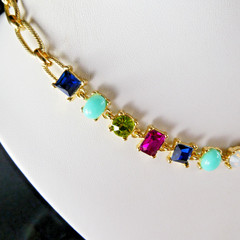 R J Graziano Necklace Multi Color Faux Gemstone Gold Tone Fashion Pink Blue Red