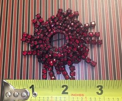 RARE GARNET RHINESTONE VINTAGE FRINGE BROOCH JAPPANED