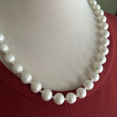 Vintage Signed Japan 12mm Faux Pearl Bead 22” Necklace (8338)