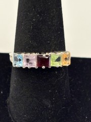 925 Sterling Silver Size 9 Ring Citrine, Emerald, Garnet, Amethyst, Topaz 3.4g