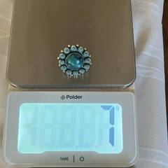 Dark Green Turquoise Bezel Set Cluster Setting Size 7.5 Ring 1.25” wide Sterling
