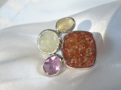 Huge Sterling Silver 925 Natural Gemstone Statement Vintage Ring Size 6