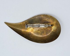 Vintage MCM Artisan Copper Enamel Teardrop Brooch Pin Modernist Abstract Blue 3″