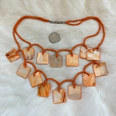 Vtg Geometric Necklace Mother of Pearl Orange Dyed Art to Wear Beachy Boho 13827