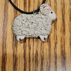 Sheep Pin, Matching Earrings And Ram Pendant Necklace Ceramic Animal