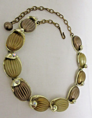 Vintage KARU ARKE Gold Tone Tan & Light Brown AB Rhinestone Link Collar Necklace