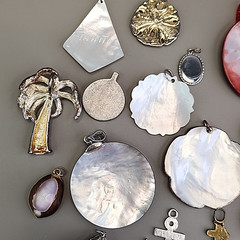 Vintage Mother of Pearl Pendant Lot of 15 Beach Shell Anchor Palm Tree