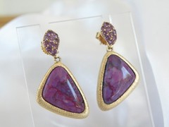 Gold on Sterling Silver 925 Purple Turquoise Amethyst Modern Dangle Earrings