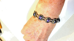 Antique amethyst and markasite bracelet ss links, byzantine design size 6 , 2.4g