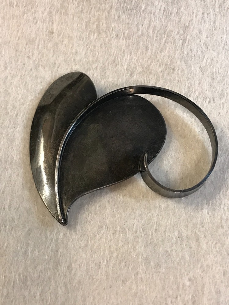Lg Vtg 1940s-1950s PAUL LOBEL Modernist Oxidized Sterling Silver Leaf Pin Brooch